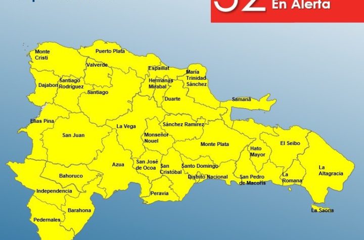 COE coloca 32 provincias en alerta amarilla tras salida de Tormenta Franklin