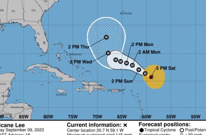 El huracán Lee sigue siendo un huracán de categoría mayor, pero no representa una amenaza para áreas terrestres, según informó el Centro Nacional de Huracanes (NHC).