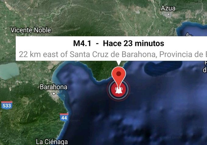 Se registra temblor de tierra de 4.1 con epicentro al noreste de Barahona