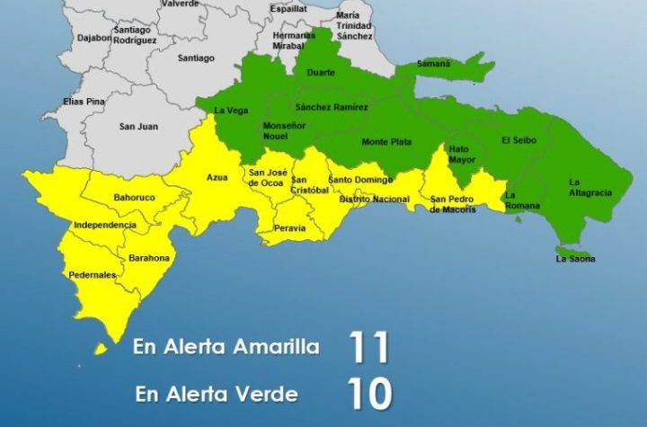 Elevan a once las provincias en alerta amarilla y colocan diez en verde