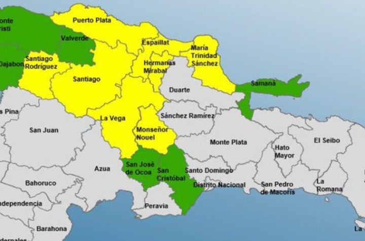 COE mantiene 08 provincias en alerta amarilla y 06 en verde por lluvias ante incidencia de vaguada
